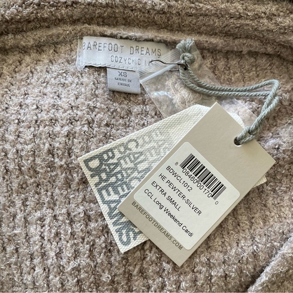 NEW Barefoot Dreams CozyChic Long Weekend Cardigan Sweater Khaki Tan Women’s XS - Picture 7 of 7